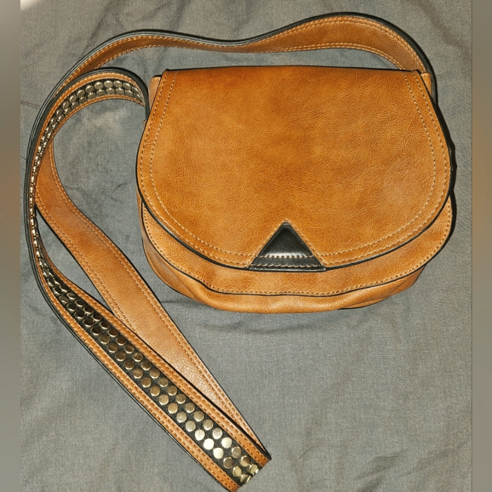 Steve Madden Crossbody Satchel Purse with Brass Studs on Strap